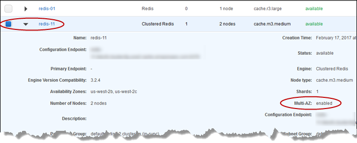 Imagen: área de detalles de un clúster con multi-AZ habilitado