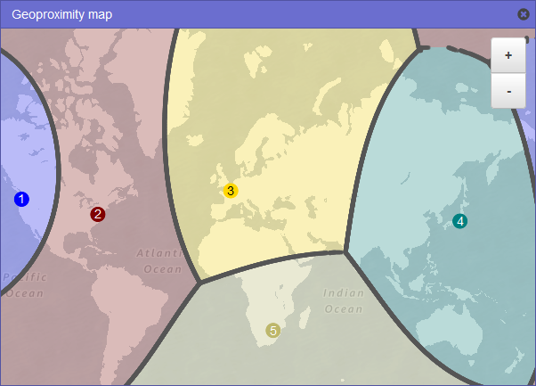 Un mapa del mundo que muestra cómo se dirige el tráfico cuando se agrega un sesgo de +25 en la región EE. UU. Este (Norte de Virginia).