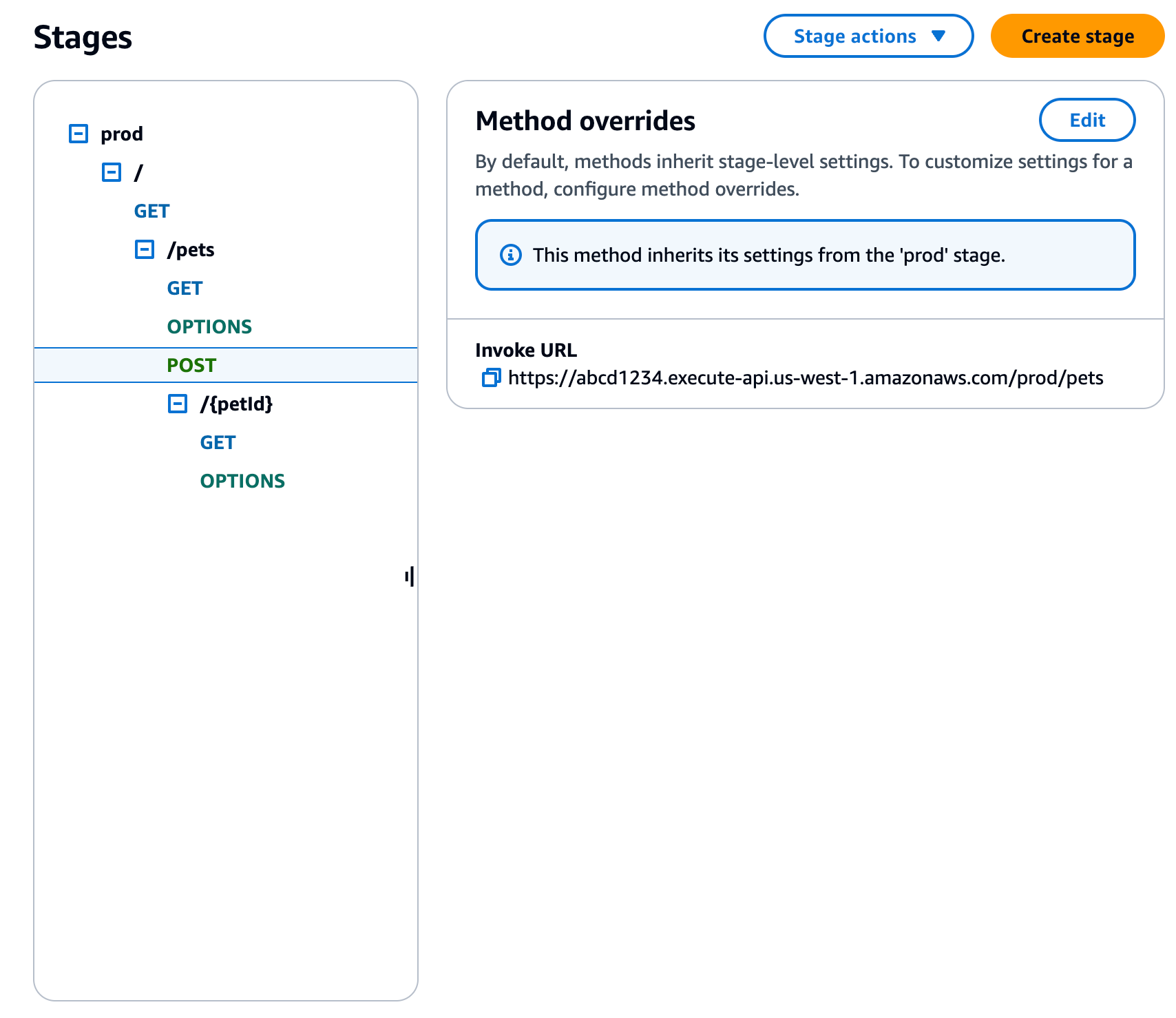 Expanda la etapa en el panel de navegación secundario y elija un método.
