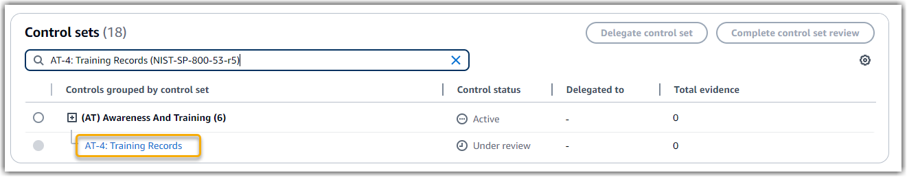 Captura de pantalla que muestra el control en una evaluación