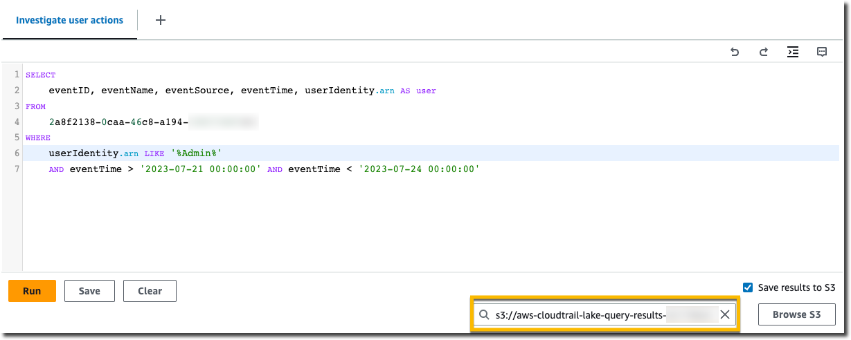 Bucket de S3 elegido para guardar los resultados de las consultas.