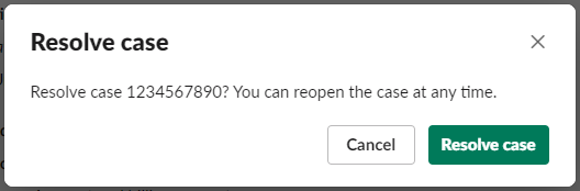 Cuadro de diálogo para resolver casos de soporte en Slack.