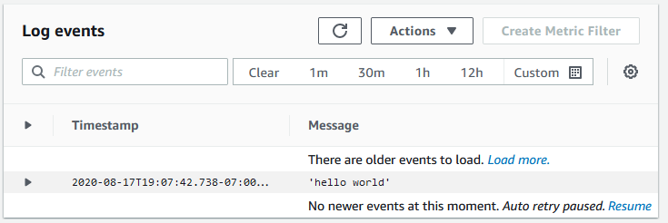 CloudWatch eventos de registro de la consola