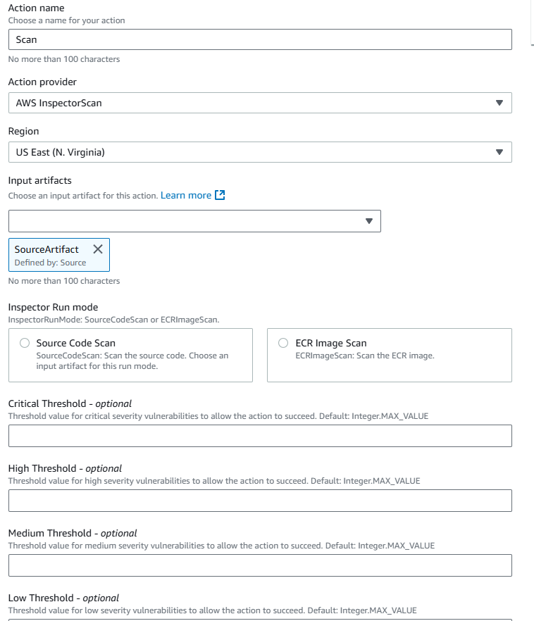 Add an InspectorScan action to your pipeline.
