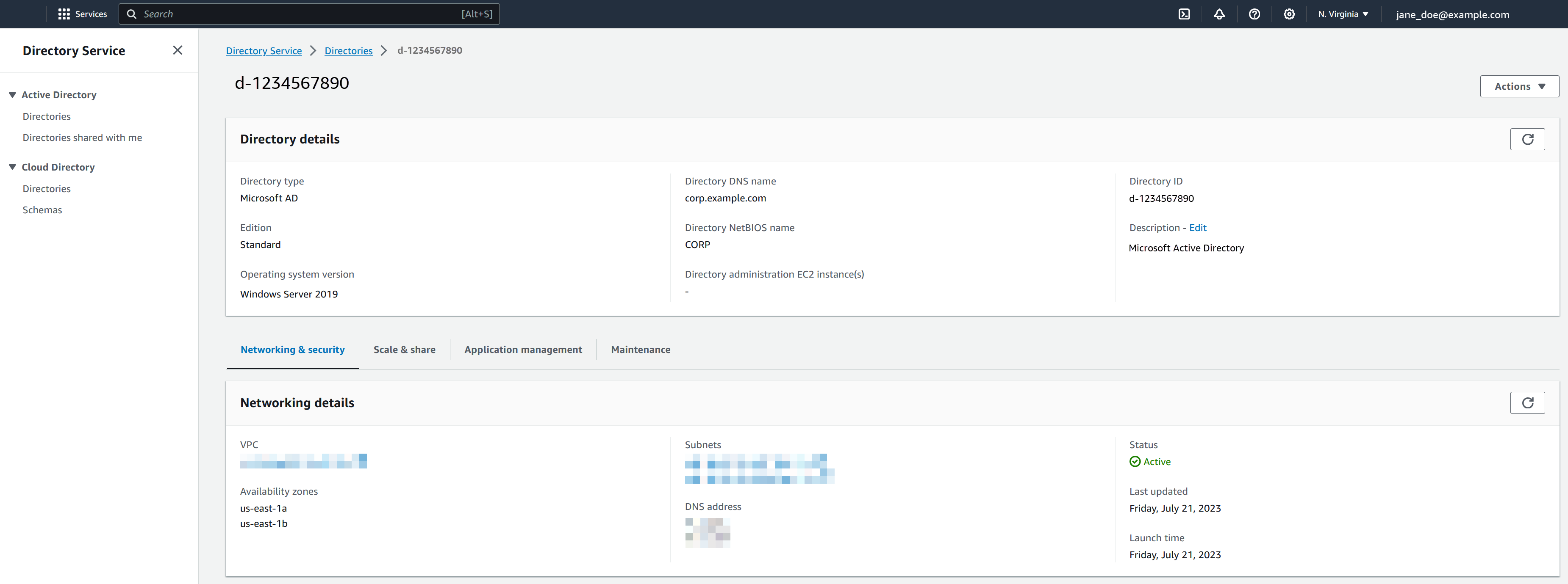 Directory ServicePágina de detalles del directorio.