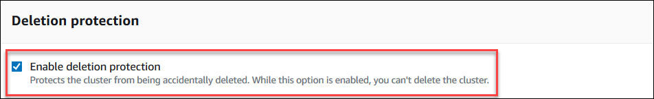 Screenshot of the Enable deletion protection checkbox, which is selected.