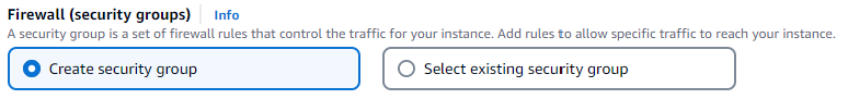 The Network settings interface showing options for creating a security group.