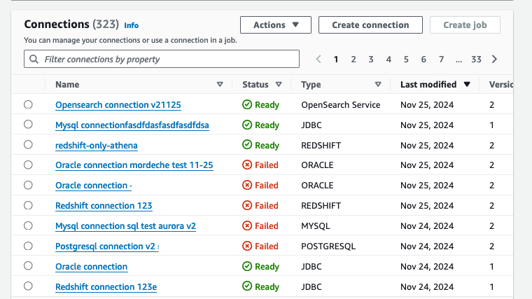 Captura de pantalla que muestra los detalles de las conexiones en la conexión v2.