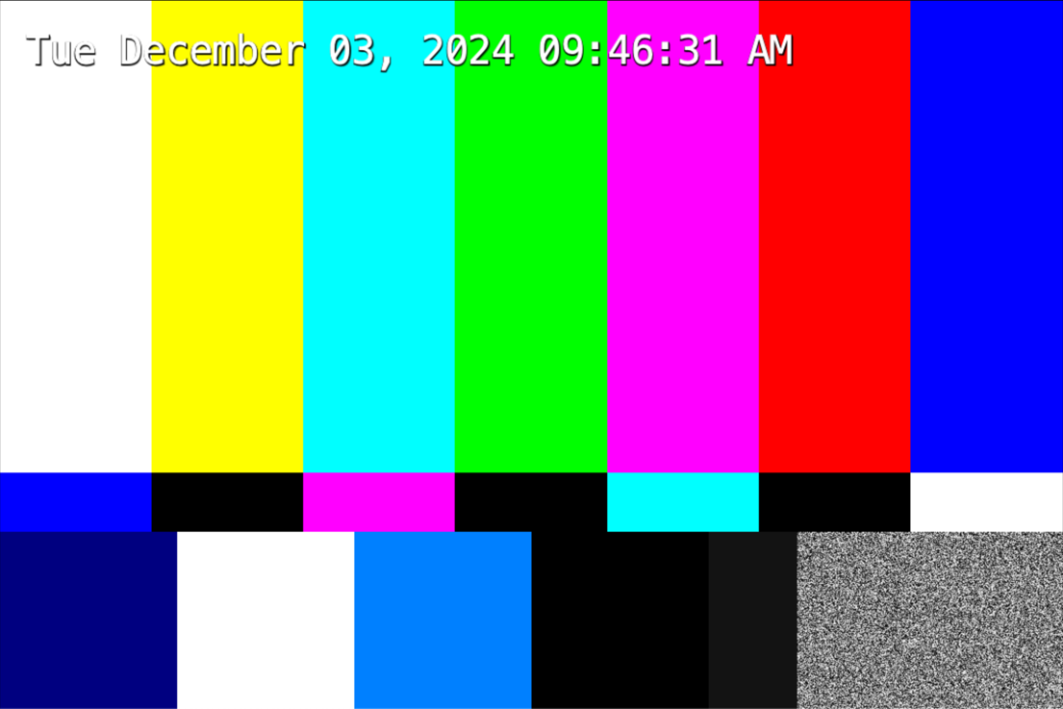 Image of standard test pattern with overlayed date and time stamp.