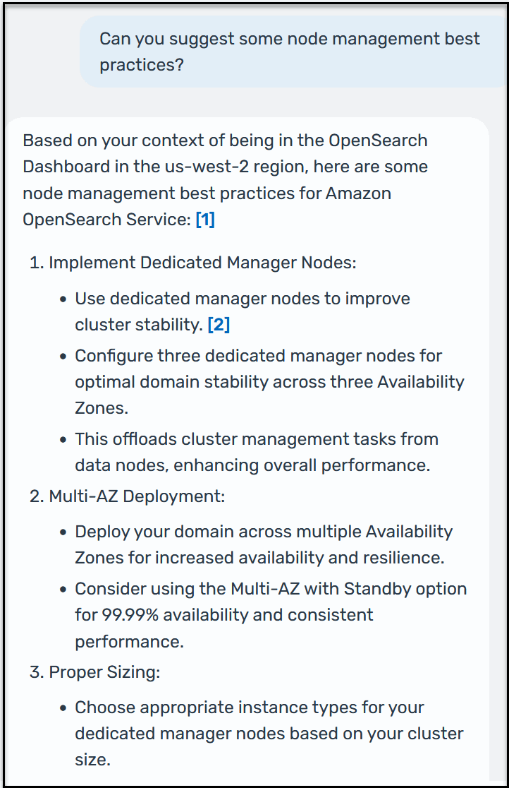 Ejemplo de una respuesta del chatbot de Amazon Q.