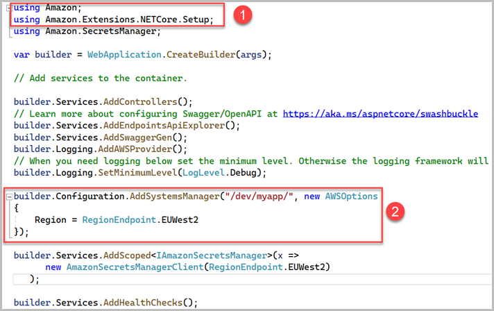 Changes to Program.cs file for accessing Parameter Store