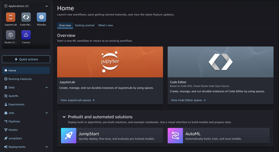 El botón de la aplicación del editor de código y el mosaico de información general de la interfaz de usuario de Studio.