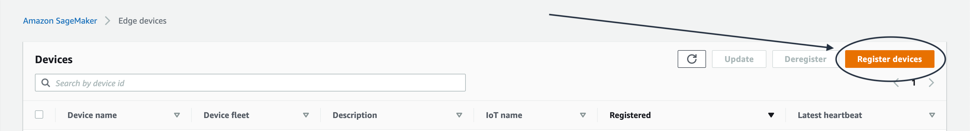 Ubicación de la opción Registrar dispositivos en la sección Dispositivos de borde de la consola