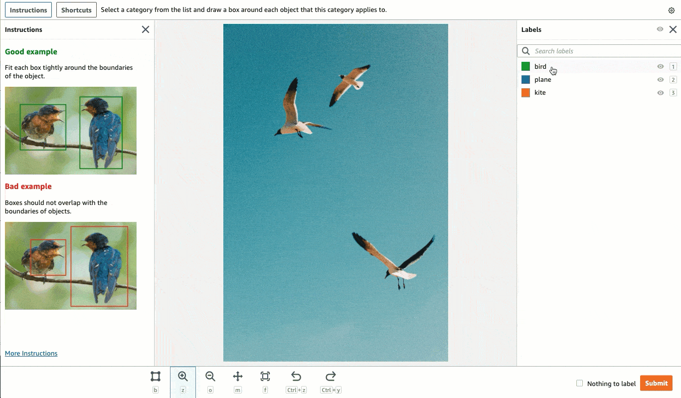 Gif que muestra cómo dibujar un cuadro alrededor de un objeto para una categoría