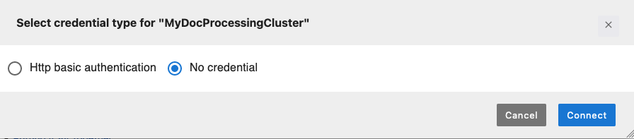Modal que muestra una selección de credenciales de Amazon EMR para los cuadernos de JupyterLab.