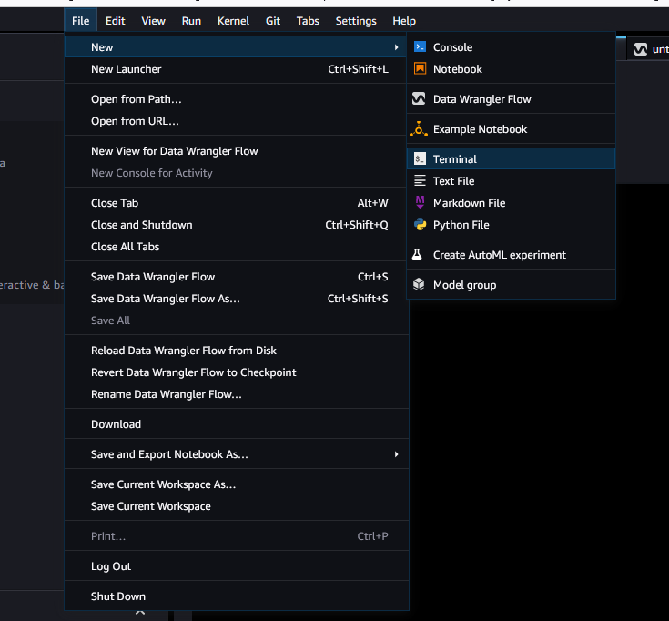 Las opciones del menú contextual de Studio Classic descritas en el paso 4.