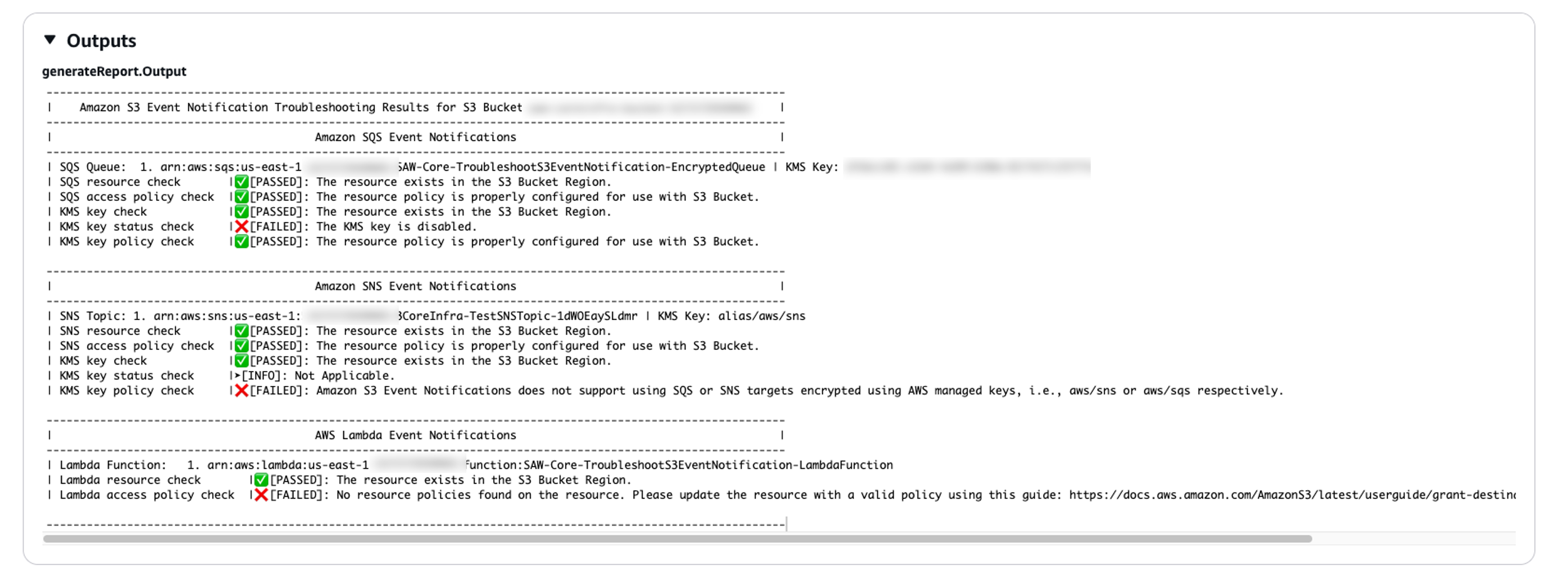 AWSSupport-TroubleshootSEjemplo de resultados de EventNotification ejecución de 3 manuales.