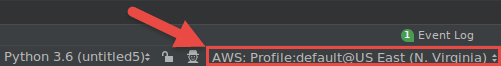 The AWS Connection Settings area in the status bar.