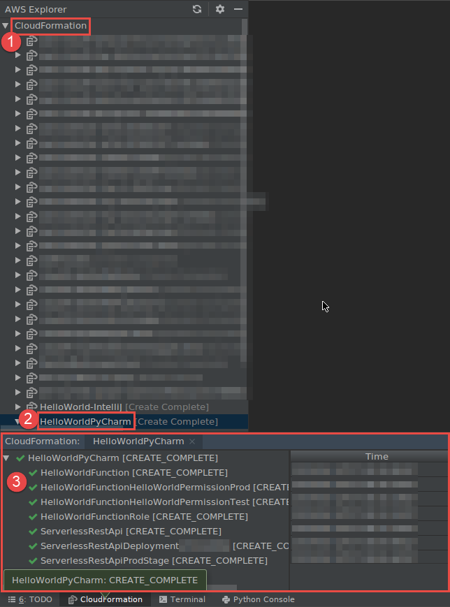 Elegir ver los registros de eventos de una pila de AWS CloudFormation empezando desde el Explorador de AWS