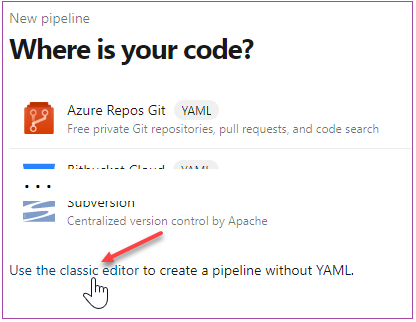 New build pipeline using classic editor