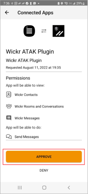 Connected apps approval screen.