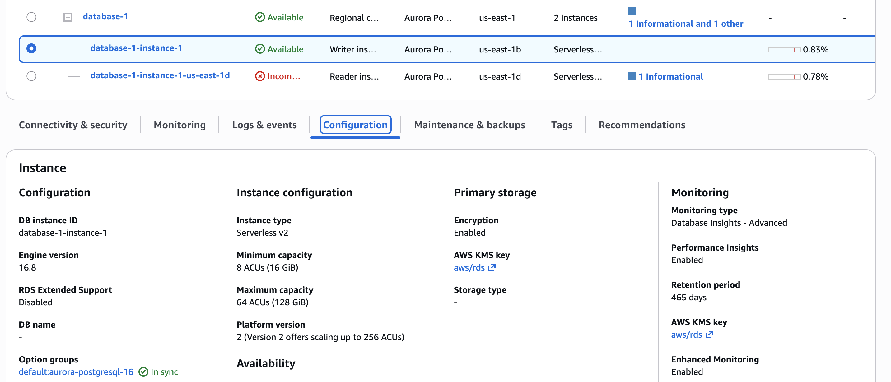 Version de la plateforme dans la section Configuration de l'instance.