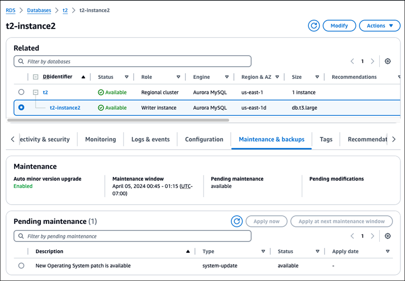 Correctif du système d’exploitation au niveau de l’instance.