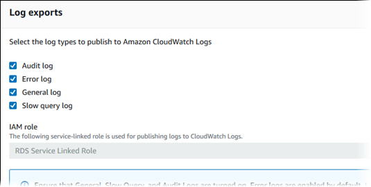 Choix des journaux à publier dans CloudWatch Logs