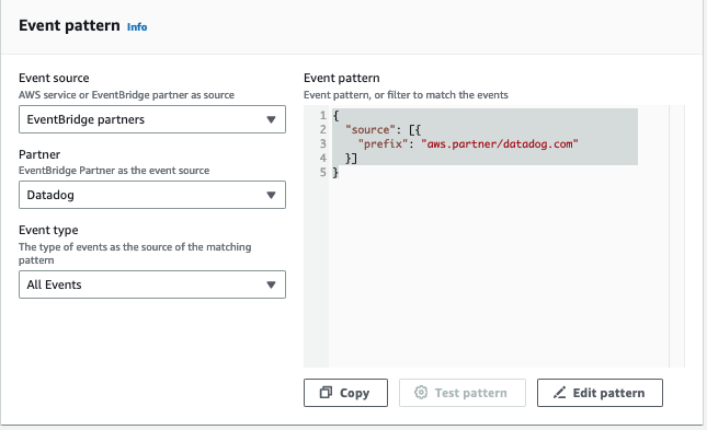 Exemple de modèle d'événement Datadog.