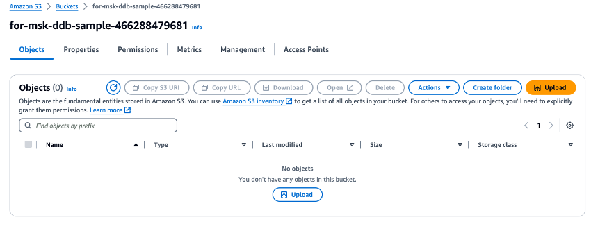 Image montrant où vous pouvez charger des fichiers dans la console S3.