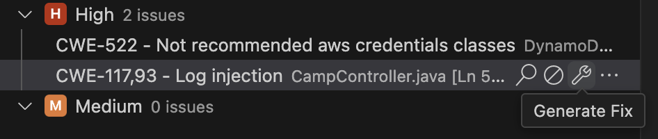 L'icône représentant un problème de codeVisual Studio Code, utilisée pour générer un correctif de code.
