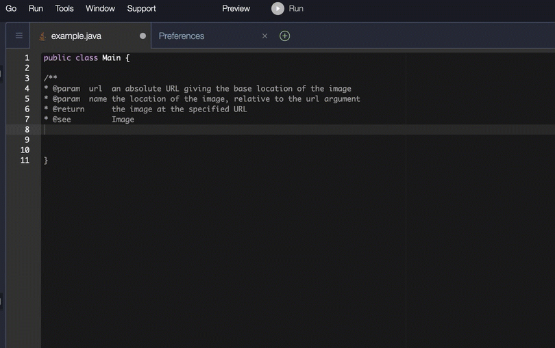Exemple de saisie semi-automatique de code basé sur Javadoc.