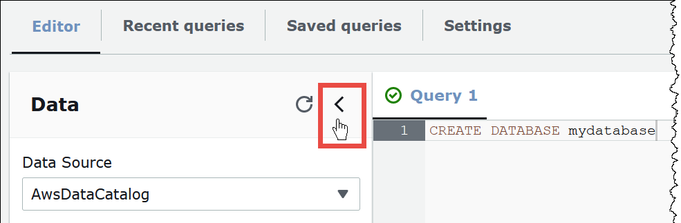 Choisissez la flèche pour réduire le panneau de navigation.
