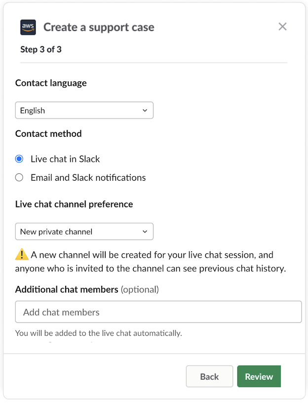 Boîte de dialogue qui montre comment ajouter des contacts supplémentaires qui doivent être informés du AWS Support cas.
