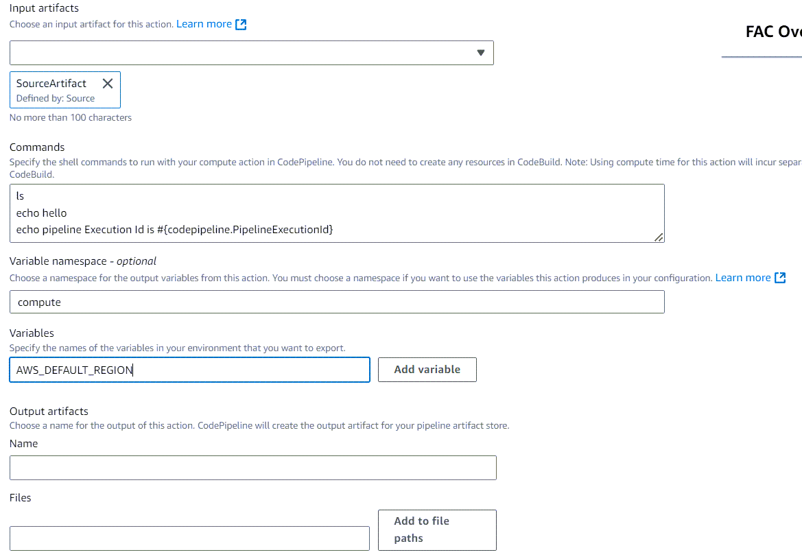The Edit page for the Commands action
