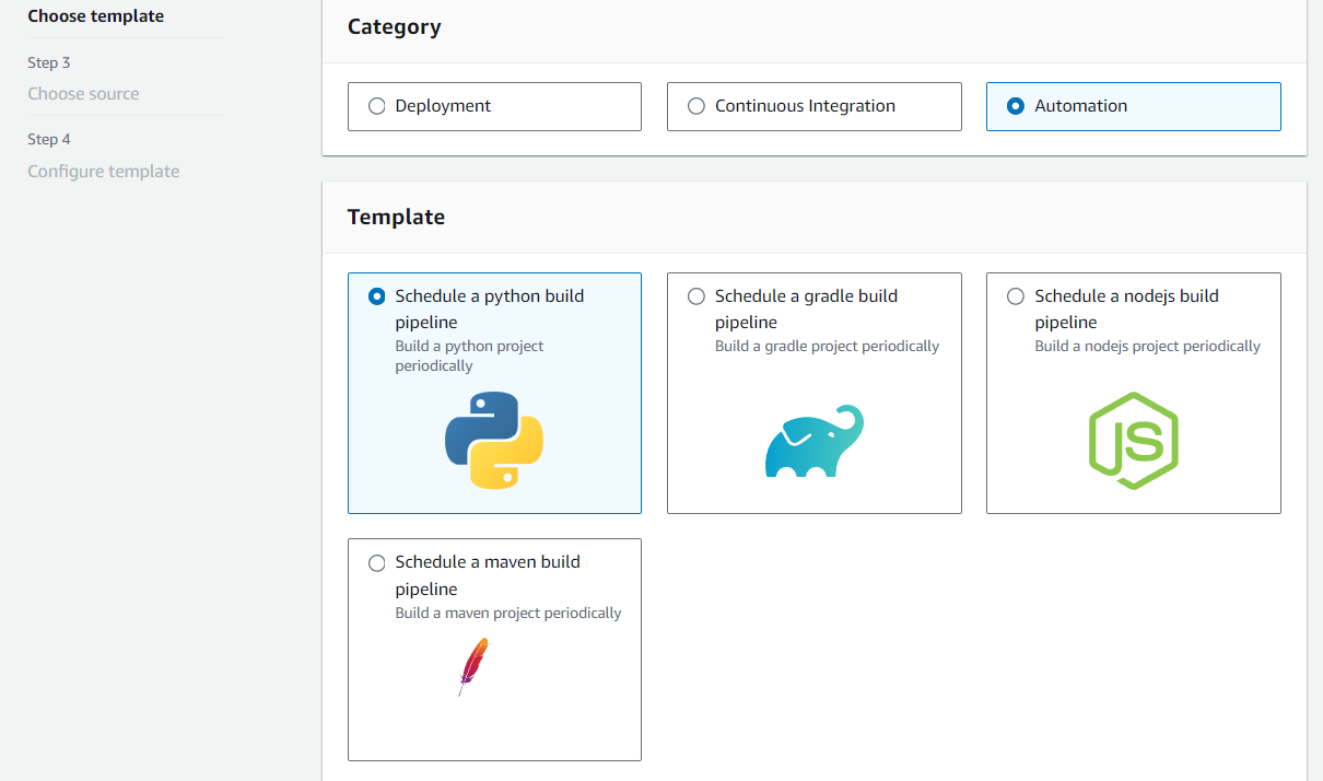 Image showing the choose template option with automation selected in the wizard
