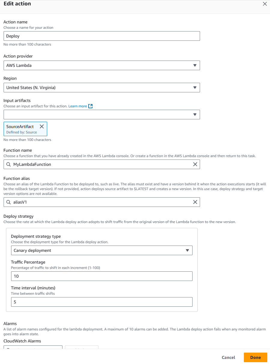 Add a Lambda deploy action to your pipeline.