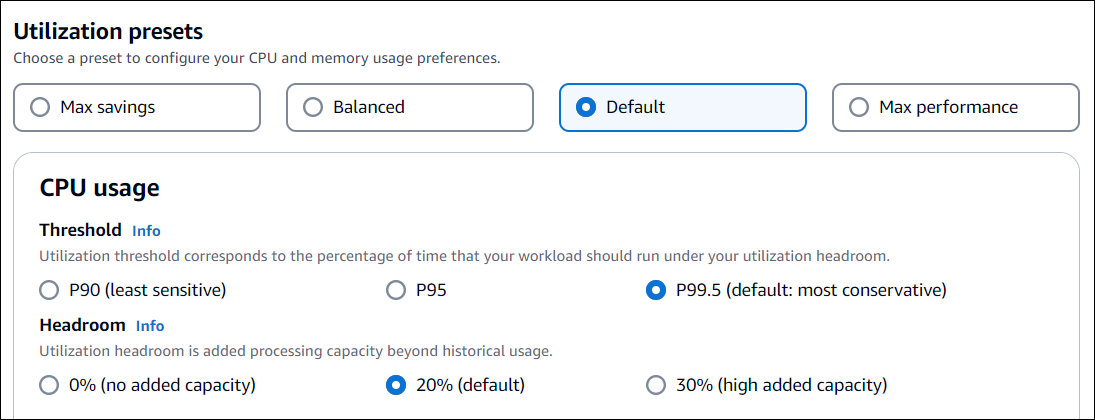 Choisissez parmi les options prédéfinies