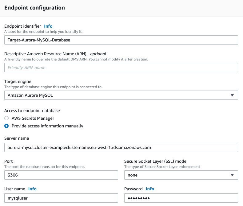 Target endpoint configuration