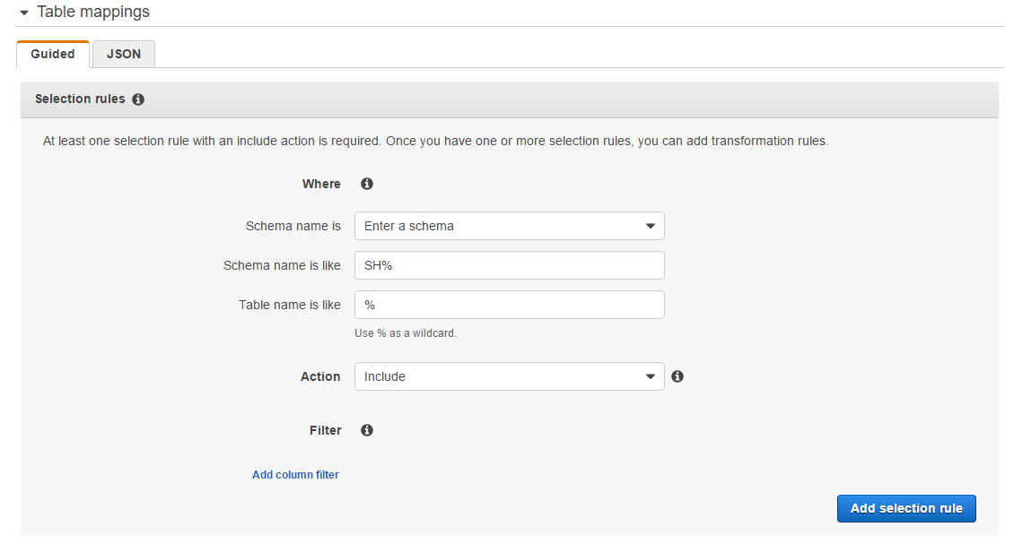 Add selection rule page