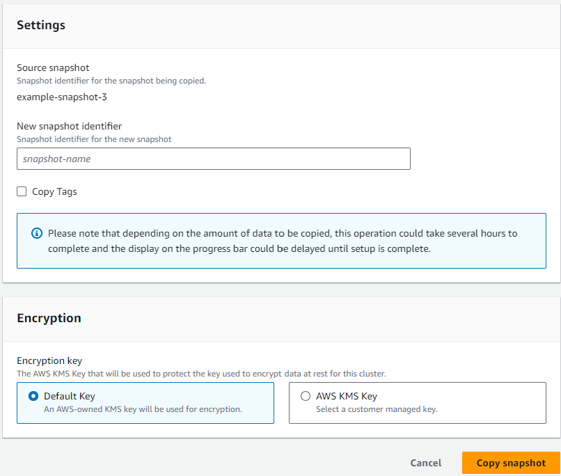 Diagram: elastic cluster copy snapshot