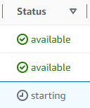 Status column in Clusters table showing available and starting statuses.