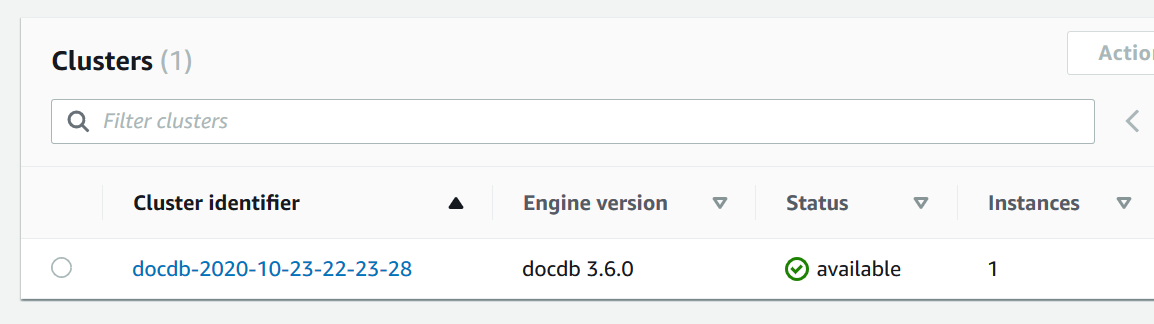 Cluster instance showing available status.