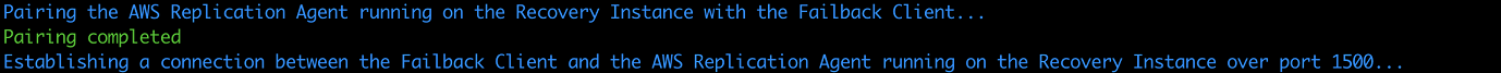 Console output showing pairing completion and connection establishment on port 1500.