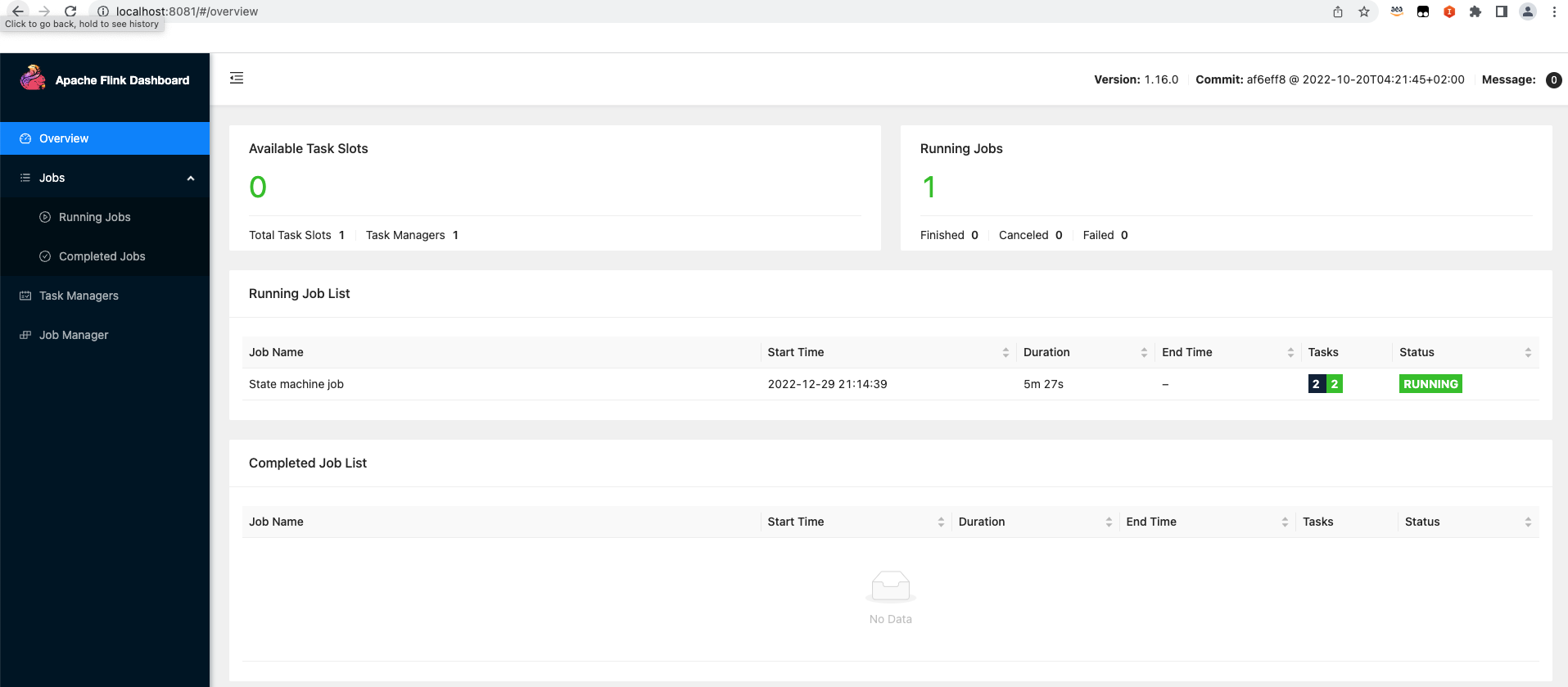 Accédez à l'interface utilisateur de Flink.