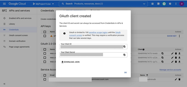 La capture d’écran montre la page Créer un ID client OAuth et la section URI de redirection autorisés. Ici, vous pouvez ajouter les URI et choisir AJOUTER UN URI, si nécessaire. Choisissez CRÉER une fois que vous avez terminé.