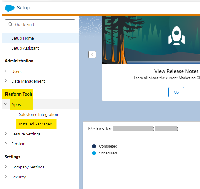 La capture d’écran montre comment accéder à la page Packages installés.