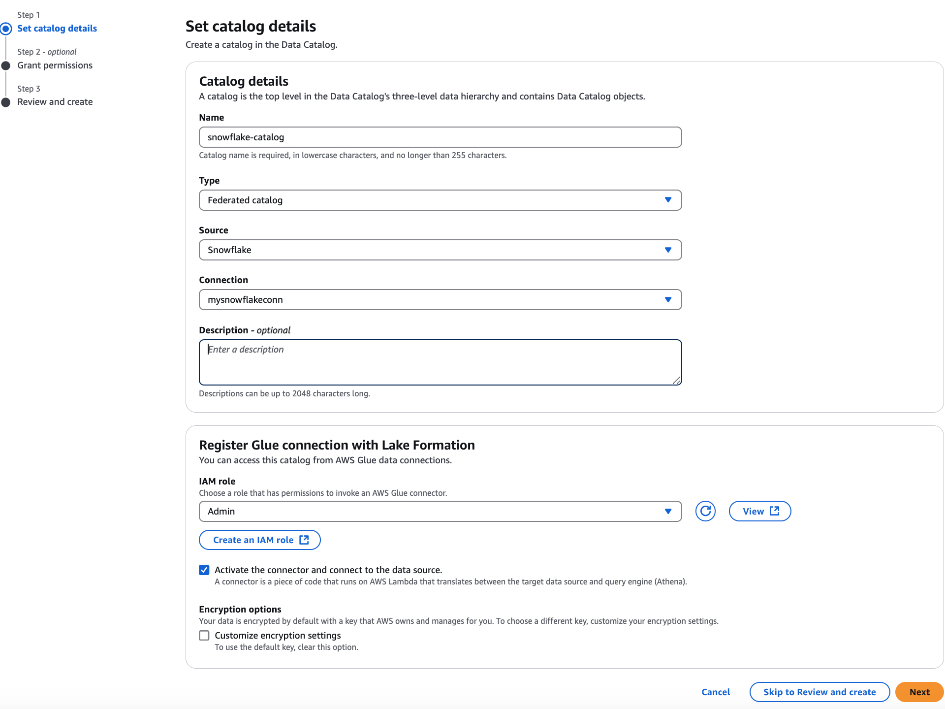 La page de création de catalogue avec des options.