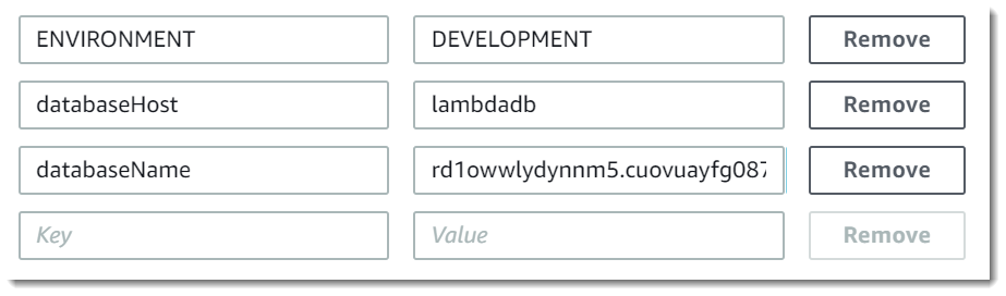 Variables d’environnement dans la console Lambda.