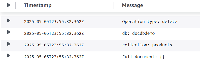 CloudWatch flux de journal pour la suppression des enregistrements de base de données